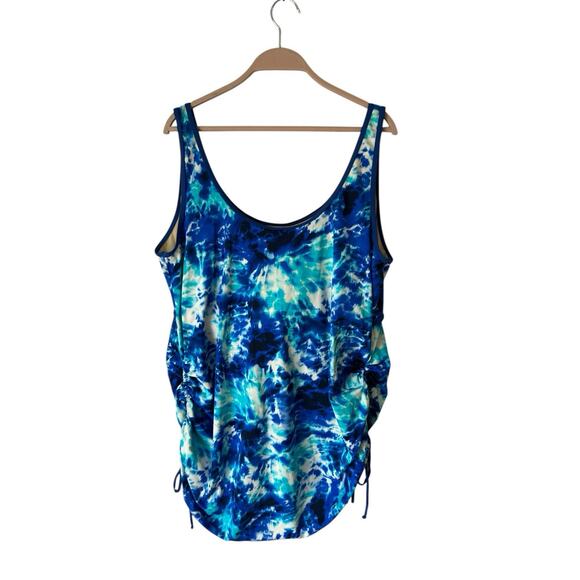 Swim Suits For All Tankini Top Plus Size 28 Blue tie dye ruched - Picture 2 of 3